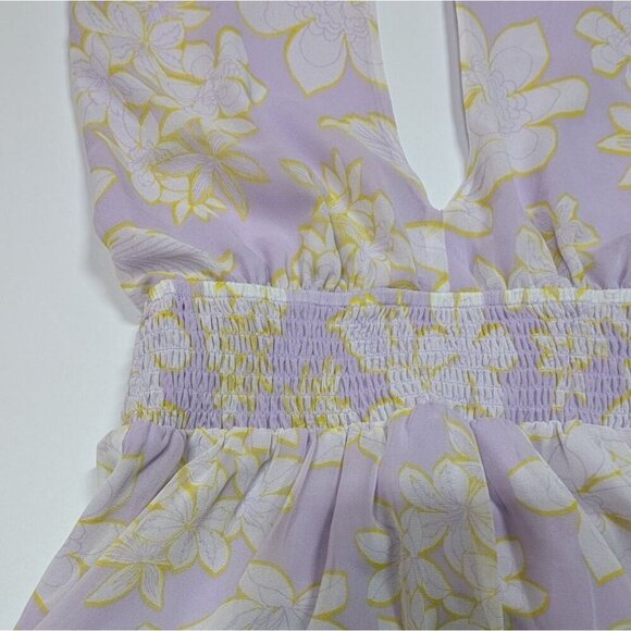 WAYF Dress Mabel Lavender Tropical Halter Coquette Ruffle Smocked Party Lined S - Picture 10 of 15